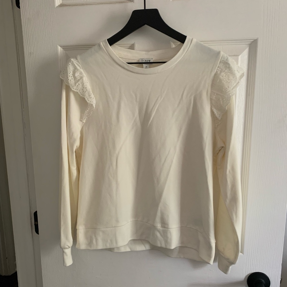 J. Crew Factory Cream Lace Ruffle Sweatshirt
